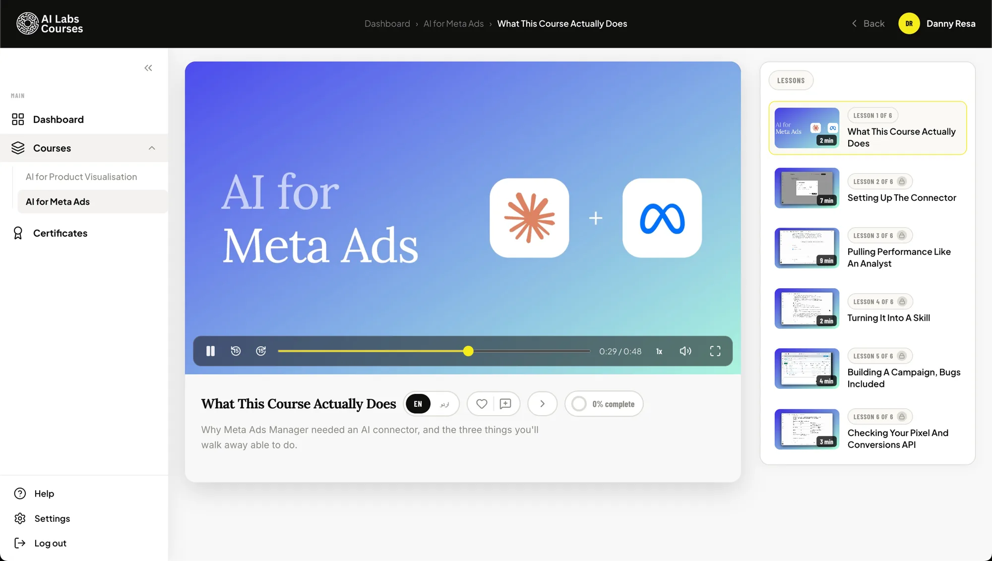The lesson video player
